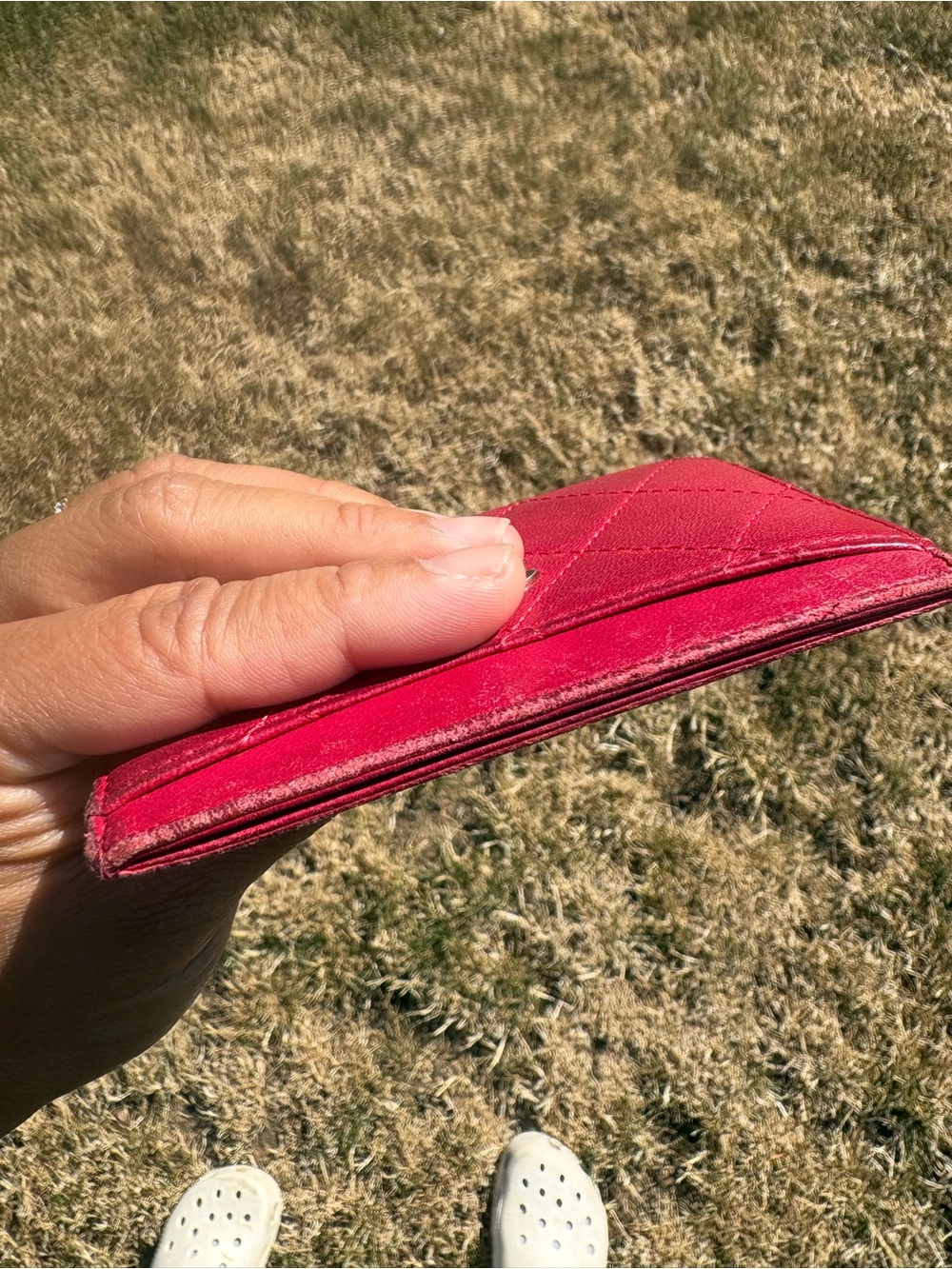 CHANEL Quilted Red Card Holder with Silver Interlocking CC Hardware - Picture 3 of 15